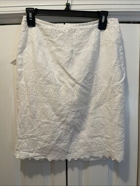Lafayette 148 New York White Eyelet Linen Pencil Skirt